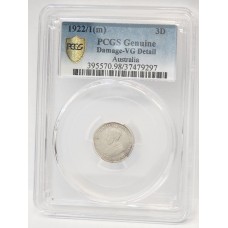 AUSTRALIA 1922/1 . THREEPENCE . OVERDATE . FULL ADVANCE AUSTRALIA . 4 PEARLS